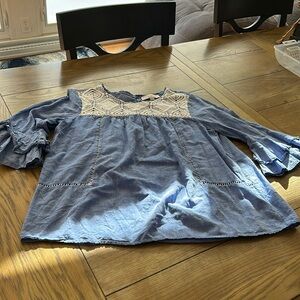 Women’s Loft blue embroidered blouse. Size Medium